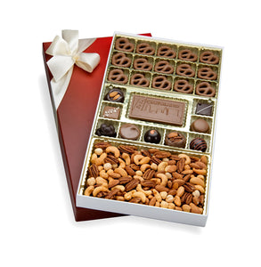 Gift box of assorted chocolates, pretzels and nuts