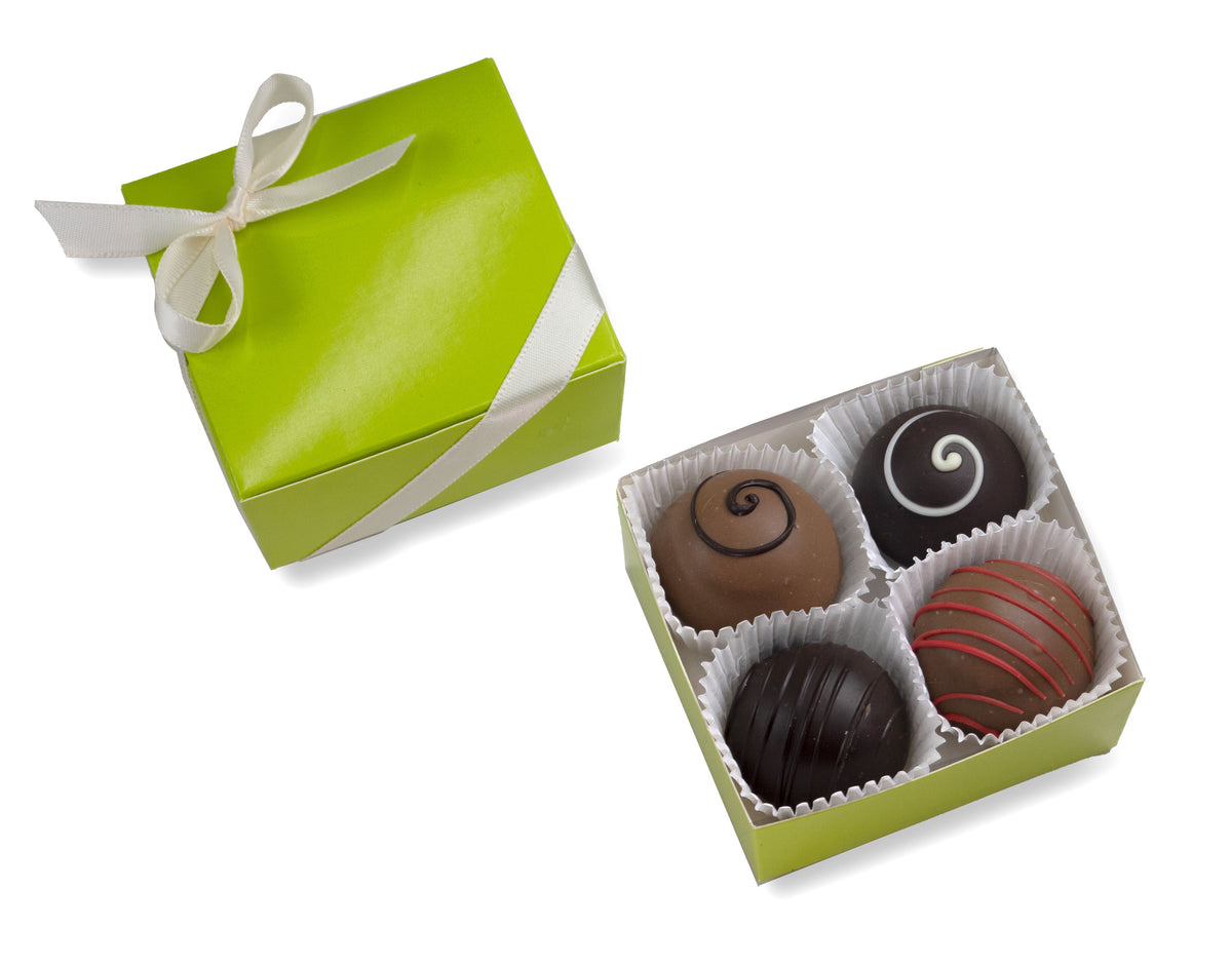 4 piece gourmet truffles in a spring green box