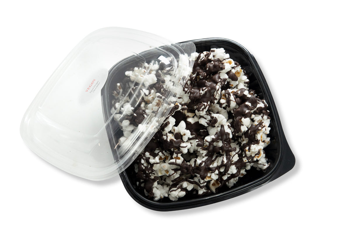 Popcorn drizzled with 70% dark vegan chocolate