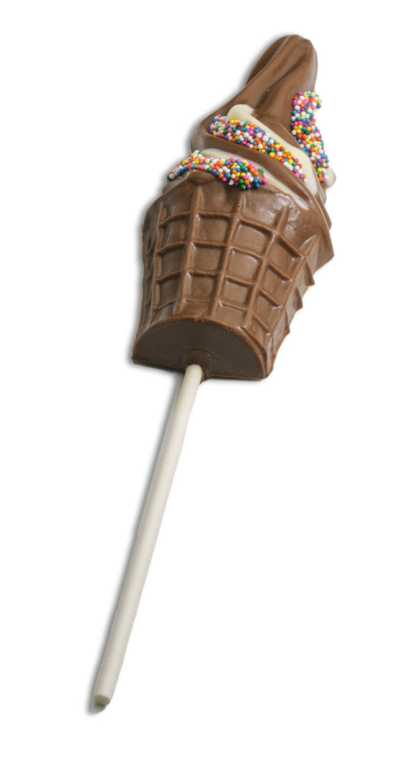 Solid chocolate ice cream cone lollipop