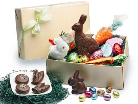 A box of Easter treats and a wind-up toy