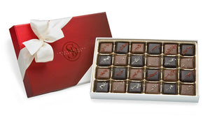 A gift box of milk and dark chocolate sea salt caramels