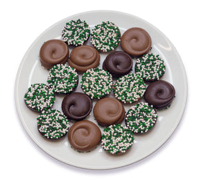 St. Patrick's Day themed nonpareils with green and white sprinkles