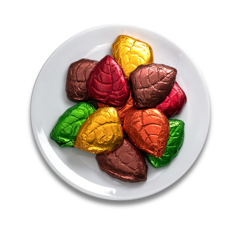 Chocolate  leaves covered in autumn-colored foils