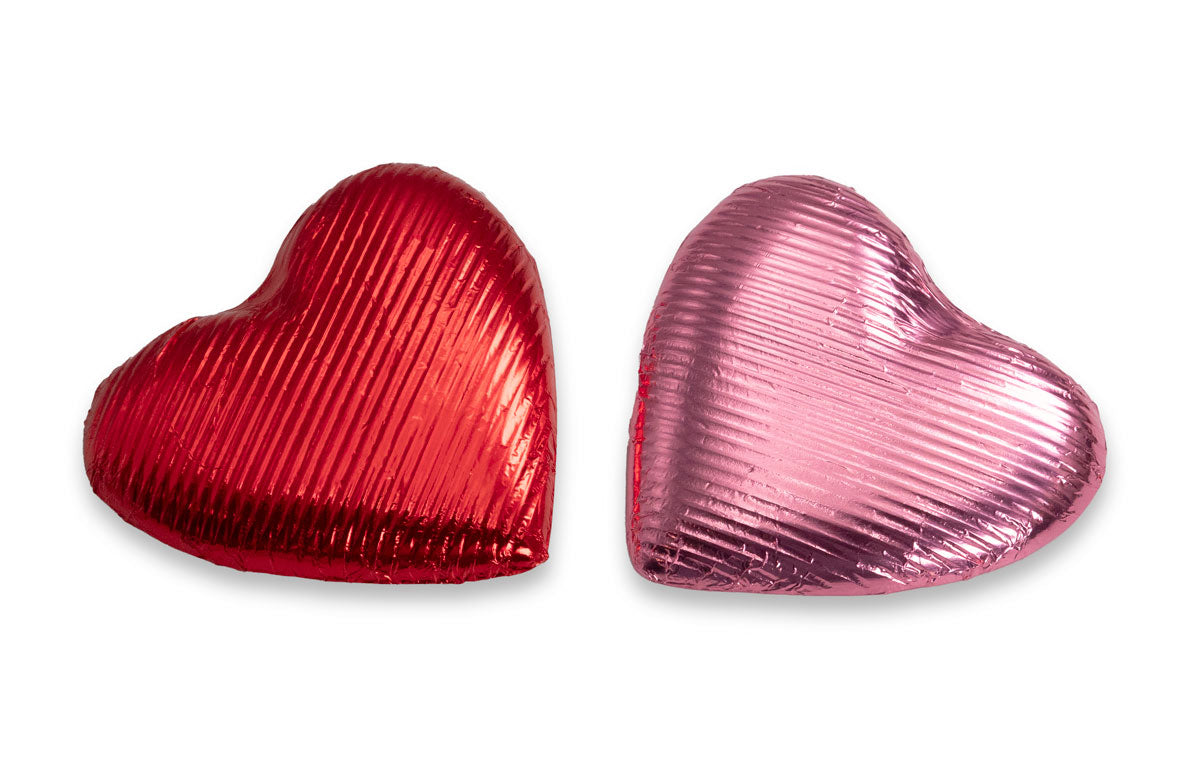 Foil-wrapped large chocolate hearts