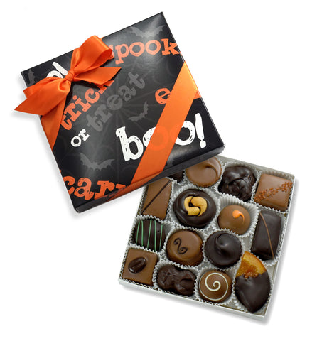 Chocolates in a Halloween-themed gift box