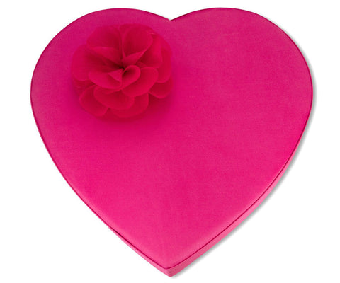 Pink satin heart-shaped box with flower