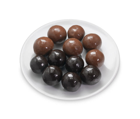 Malted milk balls in milk and dark chocolate