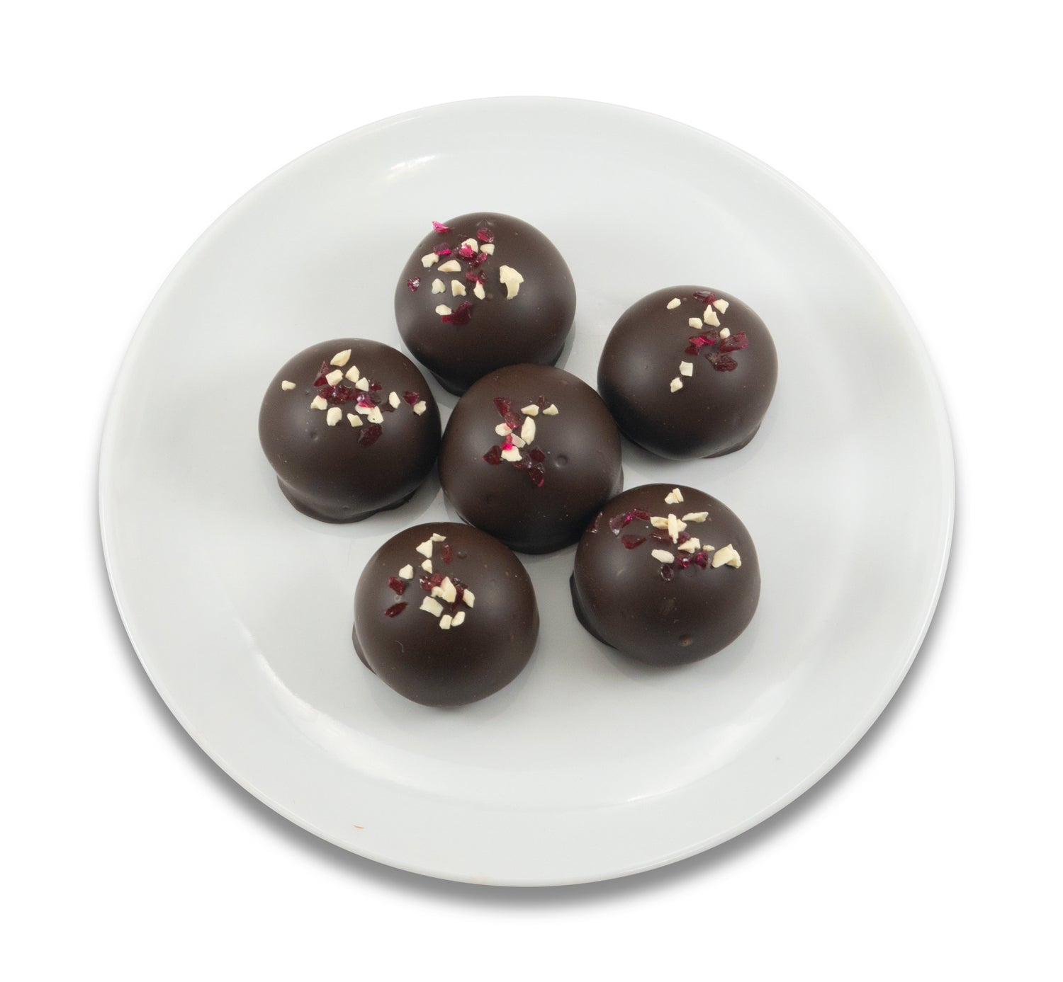 Dark chocolate mint truffles with peppermint topping