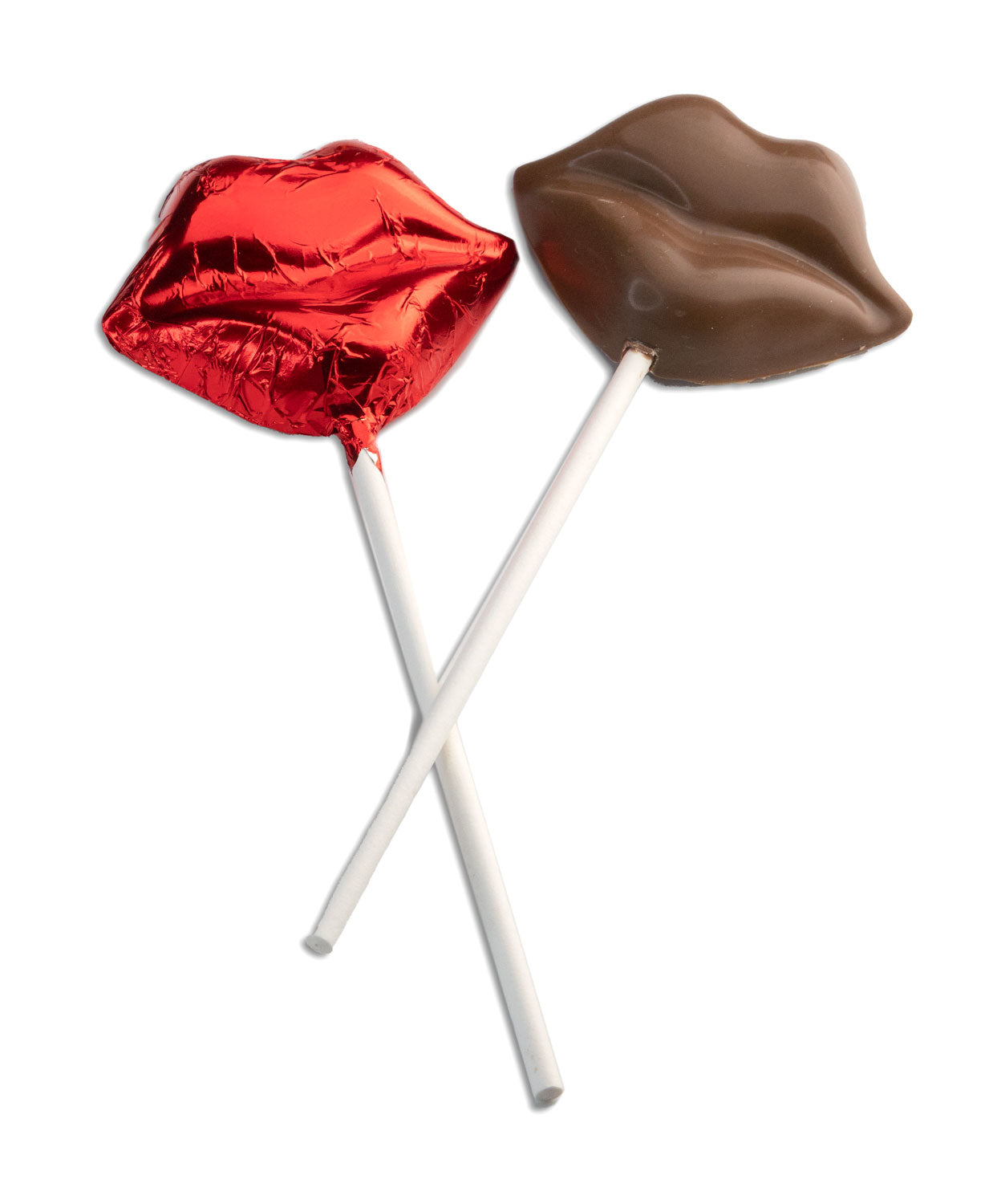 Lip shaped chocolate lollipops wrapped in red foil