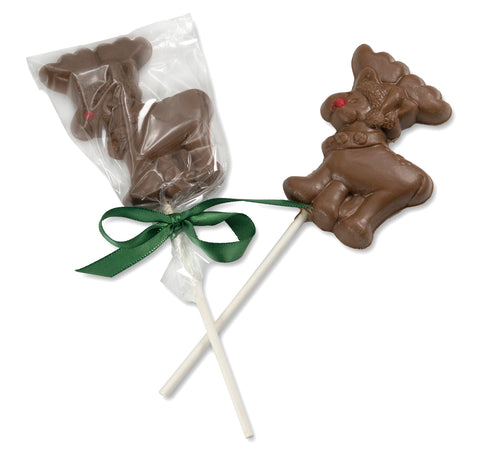 Milk chocolate reindeer lollipop with festive ribbon