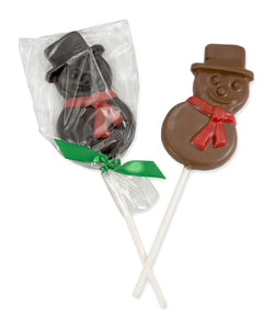 Chocolate snowman lollipop with a red scarf