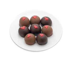 Strawberry Champagne Truffles in milk and dark chocolate