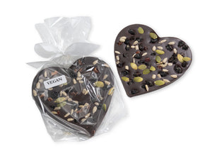 Vegan chocolate heart topped with trail  mix