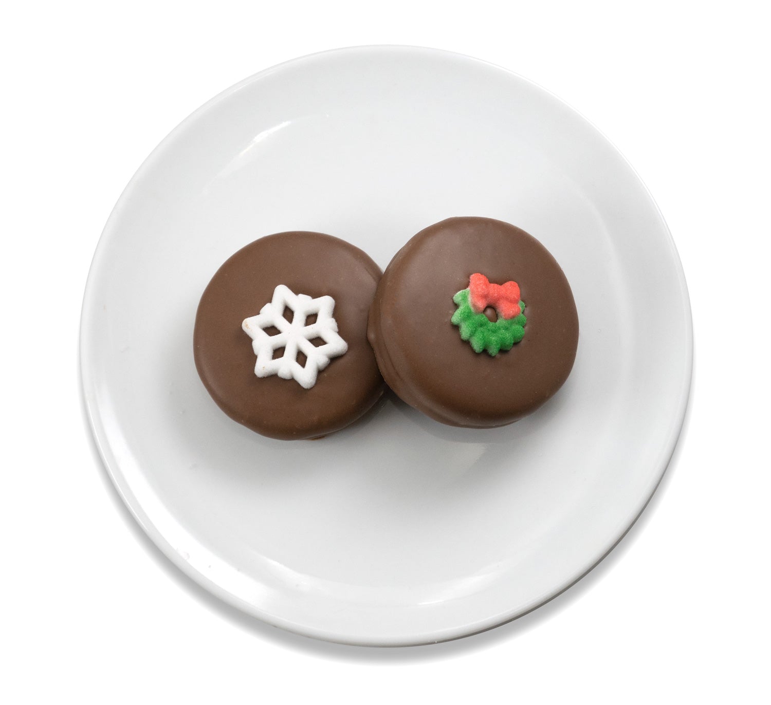 Chocolate-covered Oreos with Christmas decorations