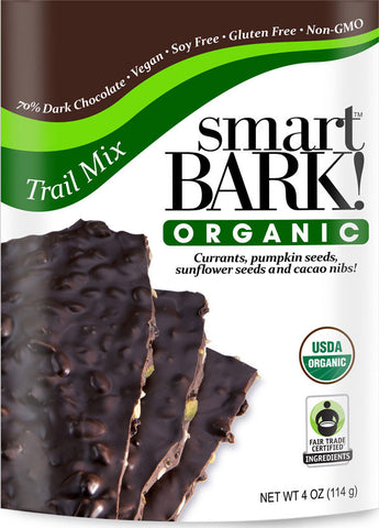 Vegan, organic 70% dark chocolate bark with Trail Mix