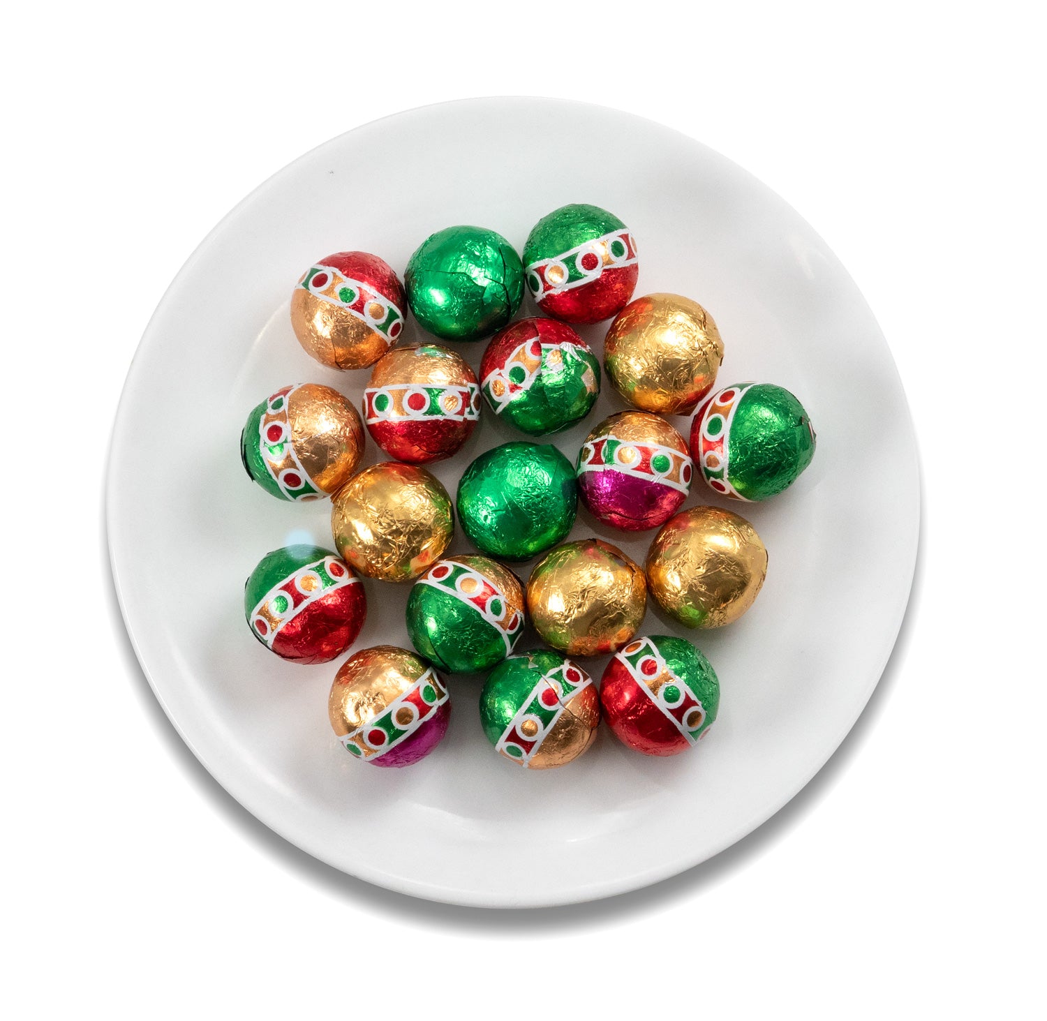 Milk chocolate foil-wrapped Christmas balls