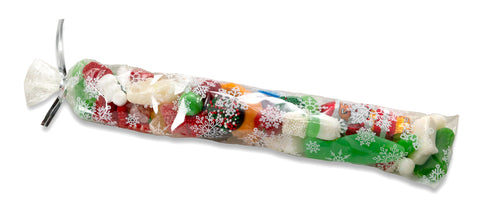 A bag of  chocolate and chewy Christmas candies candies